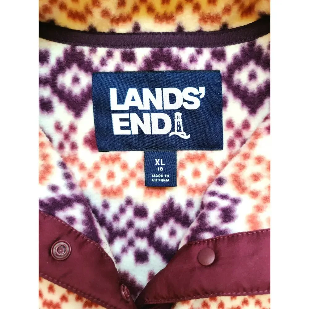 Lands' End Heritage Maroon Red & Purple Gorpcore Fleece Snap Neck Pullover